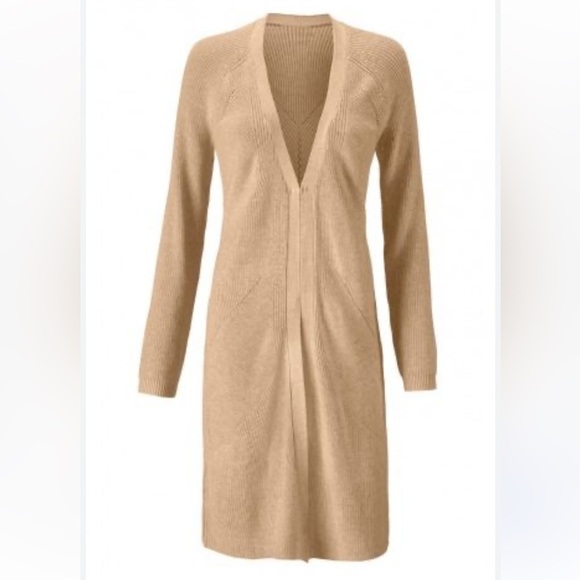 CAbi Sweaters - CABI Minimalist/Career Long Line V-Neck Long SLV Tan Cardigan Cotton Sweater M